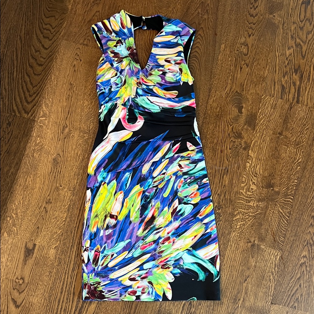 Joseph Ribkoff Dress with Bright Multicolor Brushstroke Print NWT